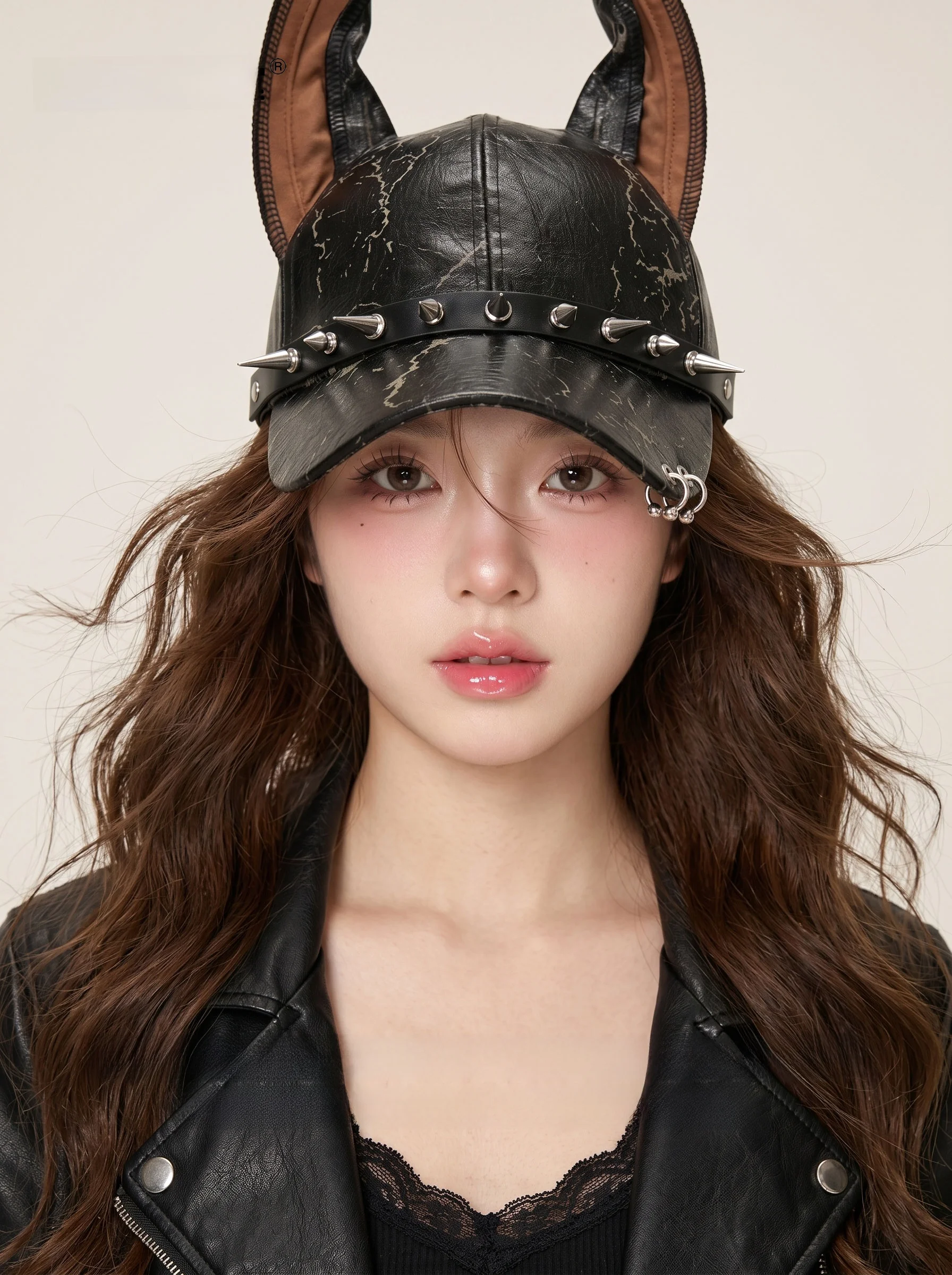 Labrador Dog Ear Baseball Cap Unisex Y2K Rivet Spicy Girl Punch Card Duckbill Cap Trendy Cotton Sunshade Adjustable Size