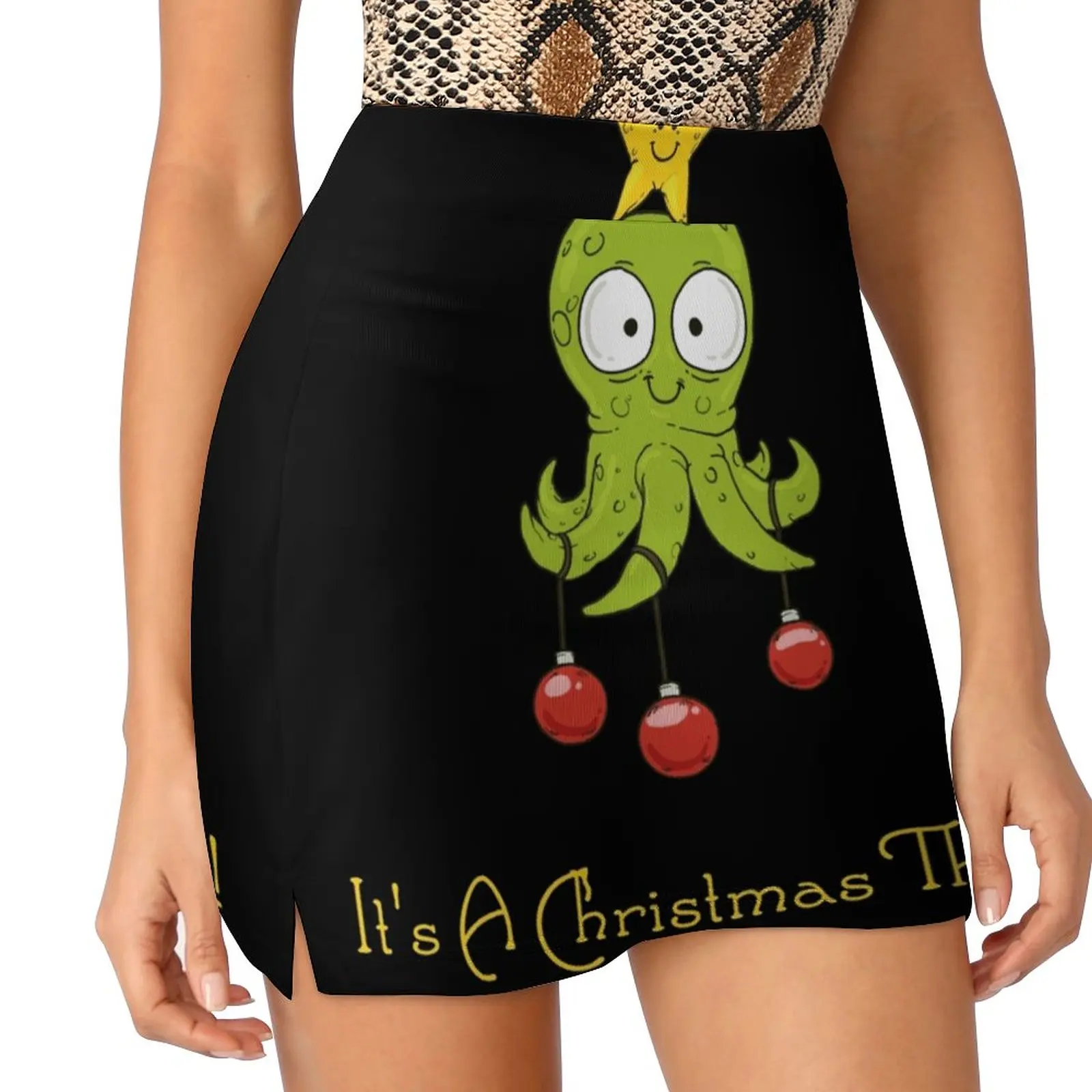 Christmas Tree Octopus Ocean Gift Women's skirt Mini Skirts A Line Skirt With Hide Pocket Christmas Squid Santa Claus Octopus