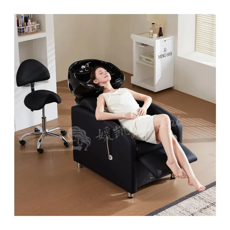 Modern Beauty Salon Multifunction Half Lying Massage Sink Foot Adjustment Hair Washing Chair Head Spa Shampoo Chair