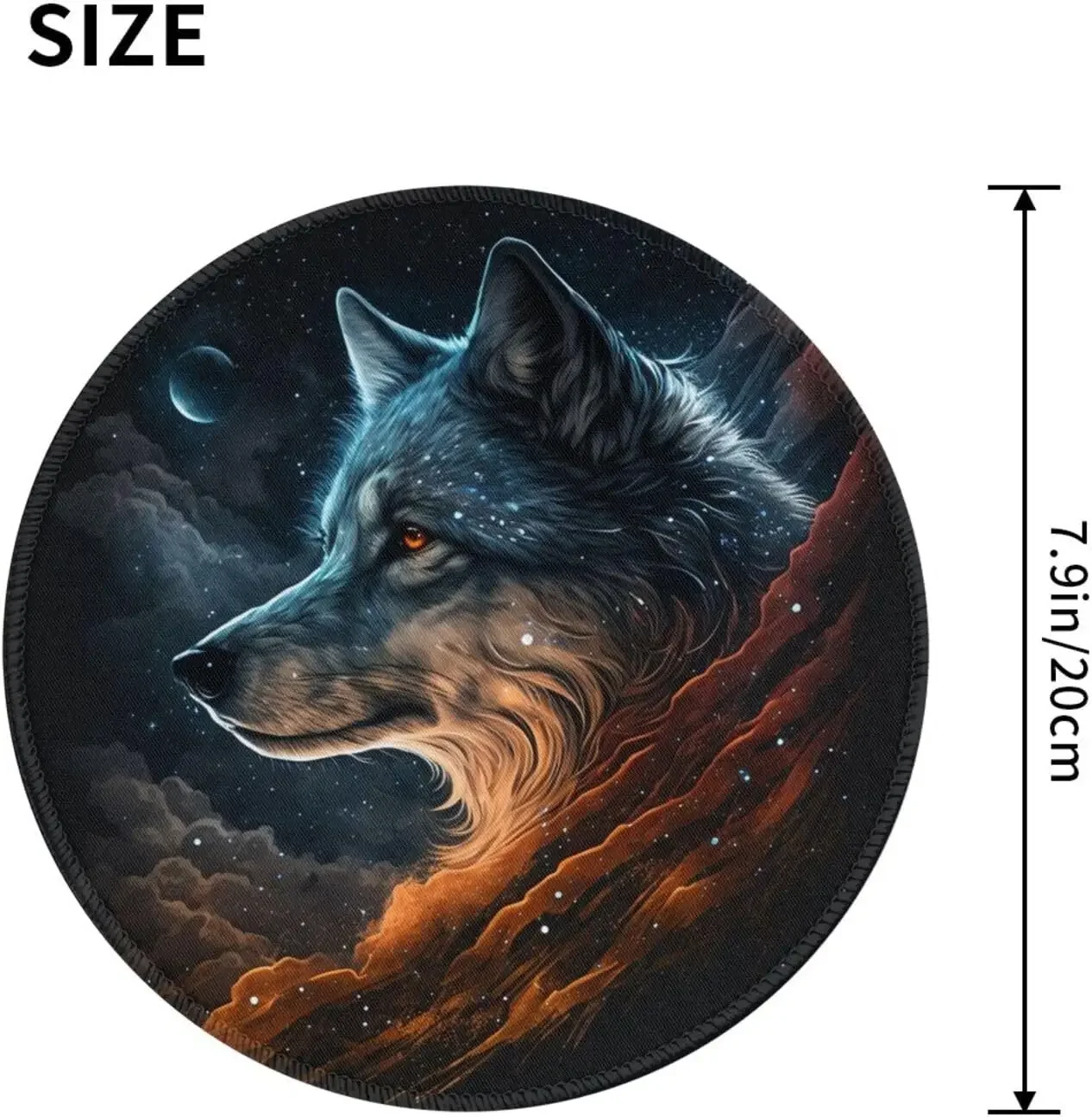 حصيرة ماوس فنية على شكل سماء نجمية وولف يونيفرس مع قاعدة مطاطية غير قابلة للانزلاق لوحة ماوس مستديرة لطيفة لمكتب الكمبيوتر المحمول مقاس 7.8 × 7.8 بوصة