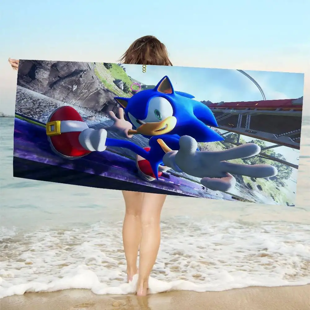 Game S-Sonic Character Movie Microfiber Printed Beach Towel Mountain Climbing Yoga Beach Swimming Running Absorbent Soft Towel