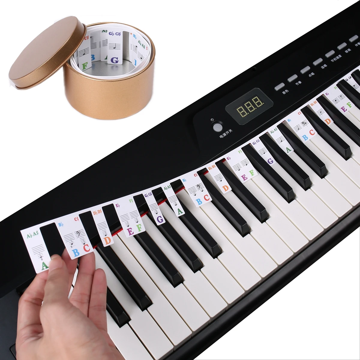 61 /  88 Keys Piano Keyboard Rake Note Marker Overlay Piano Key Stickers for Beginners with Case