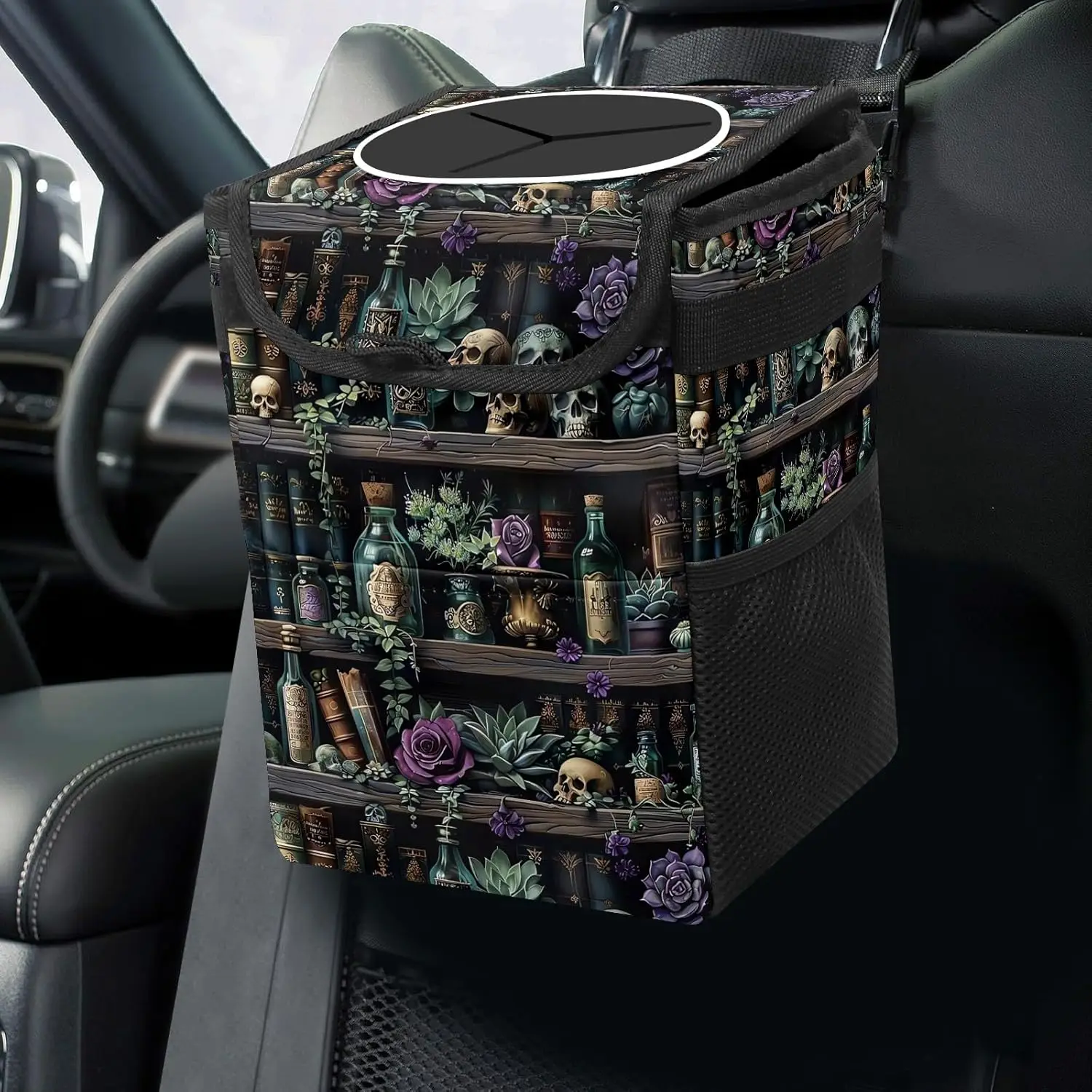 

Автомобильный мусорный бак с готическим черепом и крышкой, складной водонепроницаемый мешок для мусора для органайзера салона автомобиля