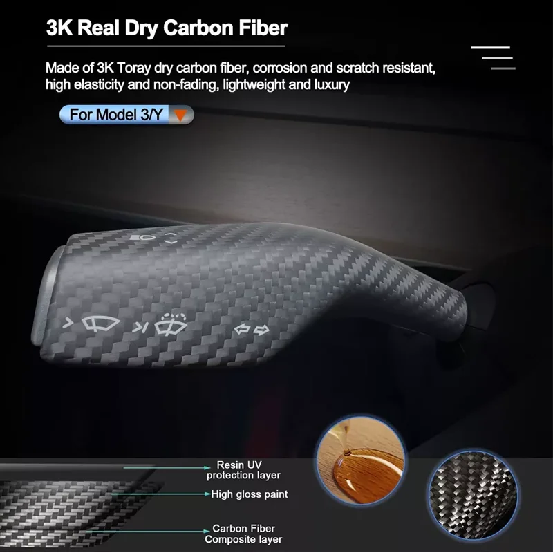 For Carbar Steering Lever Cover for Tesla Model 3 Y For Dry Carbon Fiber Column Gear