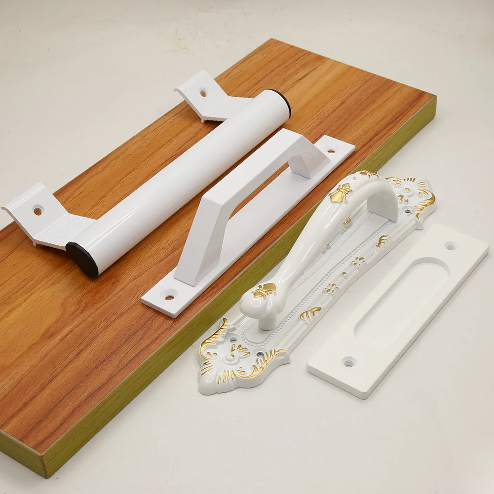 มือจับประตูโรงนาสีขาวแบบเรียบง่าย1ชิ้นประตูบานเลื่อนแบบชนบทอุปกรณ์ที่จับลิ้นชักประตูไม้สำหรับงานหนักแบบวินเทจ