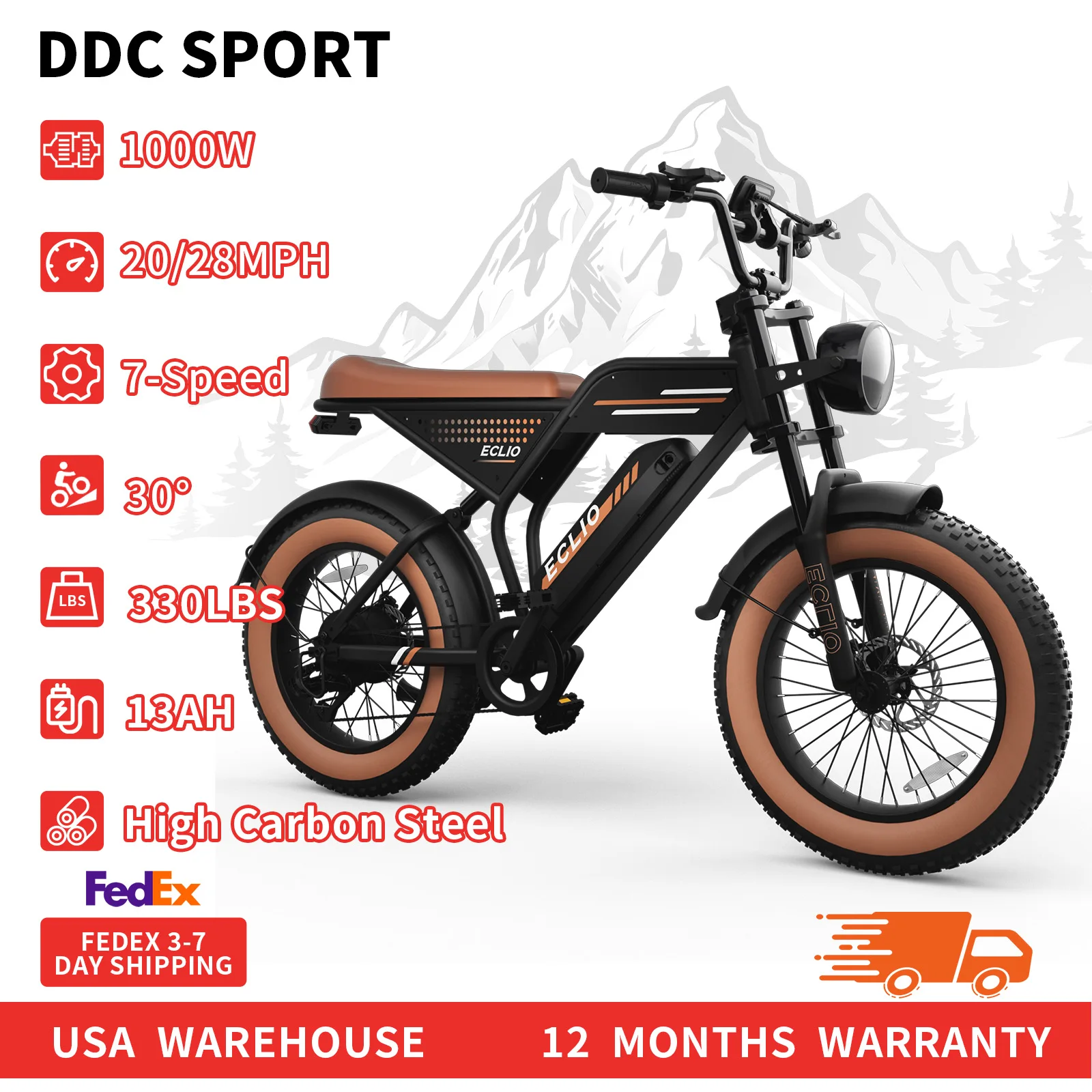 

Электрический велосипед для взрослых, двигатель мощностью 500 Вт, 20 миль в час, аккумулятор 48 В, 13 Ач, 40-65 миль, стиль электровелосипеда, электрический велосипед для бездорожья с толстыми шинами 20*4,0 дюйма