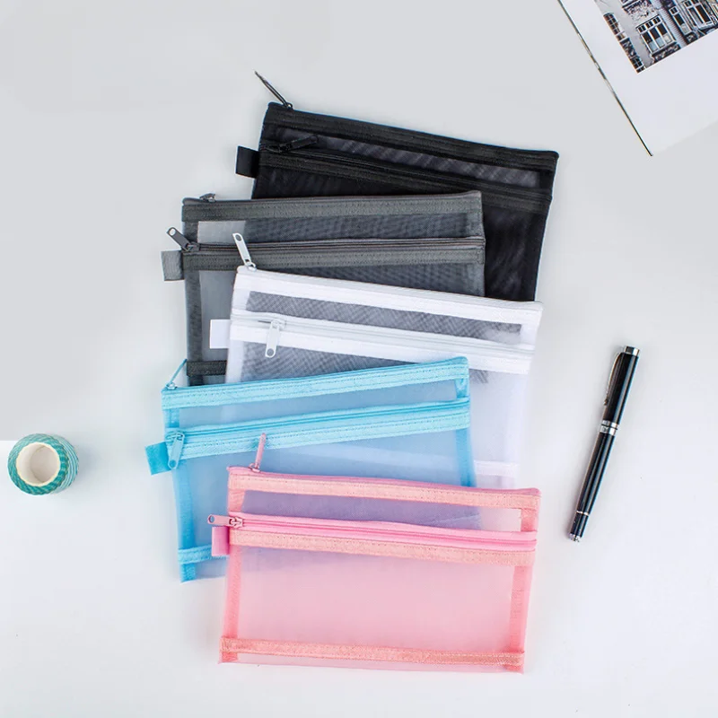 1PC Large Capacity Pencils Bag Aesthetic Pen Stationery Supplies Transparent Zipper Pouch for School Girl Pen Case