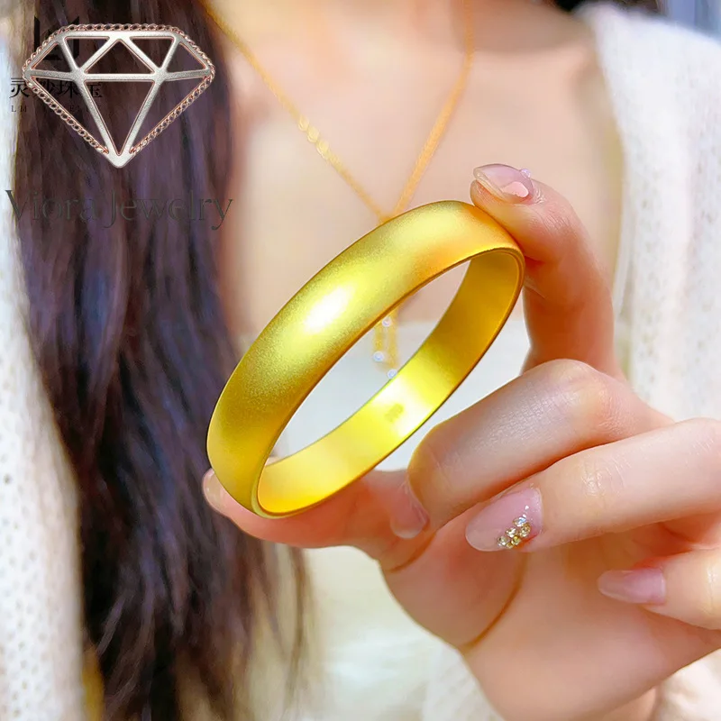 

Viora Jewelry 9999 ancient method inheritance thickened loach back wide-face tire ring 24K real gold bracelet women's exquisite