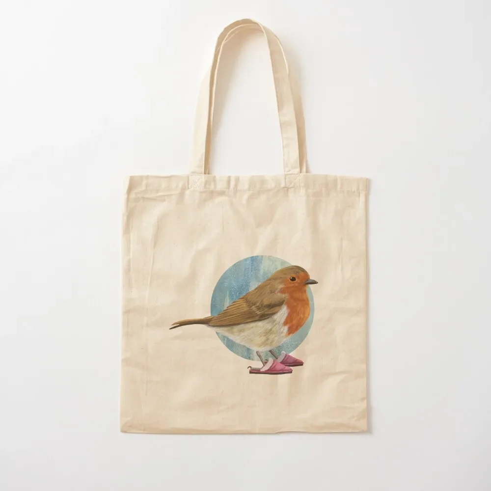 

Cozy robin wearing slippers in blue Tote Bag Lady bags Women's beach bags Tote Bag