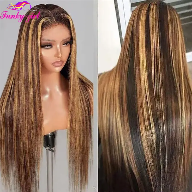 13x4 Glueless Highlight Wig Straight Highlight Lace Front Wig Human Hair Wigs For Women Lace Closure Wig Pre Plucked Cheap Wigs