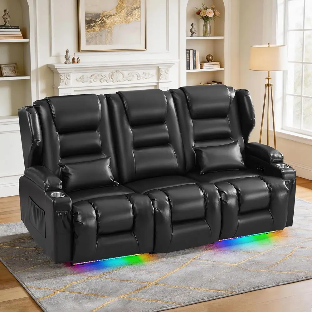 Power Reclining Loveseat with USB-C, Outlets, LED Lights, Extra Wide Seat, Plush Padding, Storage, 1 Wall Hugger