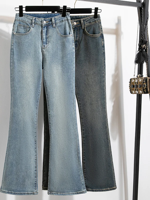 Slimming High Waist Bell Bot Jeans Women's Spring Autumn Cotton Elastic Pear ape Body Casual Pants Loose Fit Straight Leg