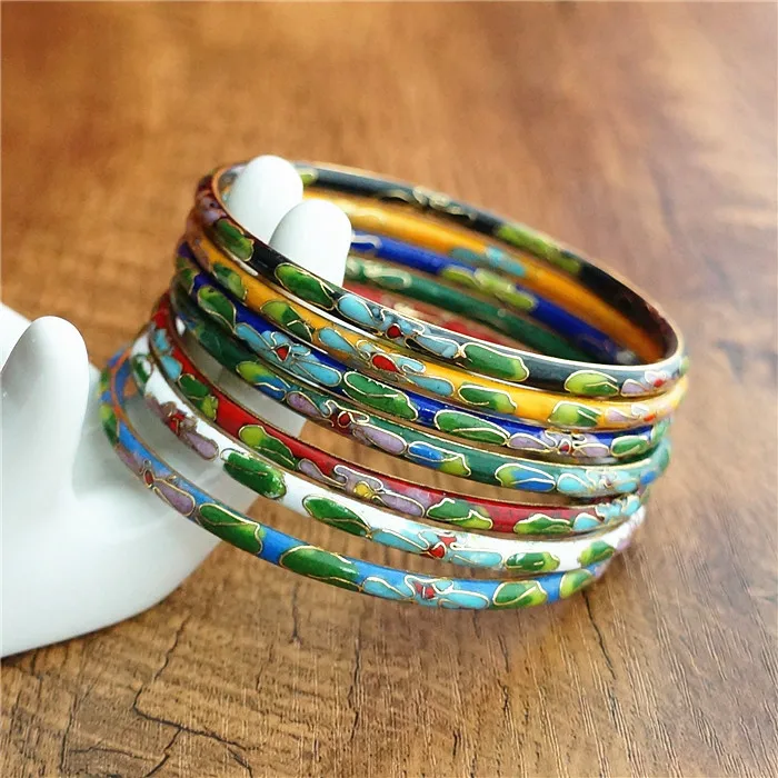 Multicolor Thin Vintage Cloisonne Enamel Bangle Ladies Ethnic Bracelet Chinese Traditional Handcrafts Jewelry Fashion Accessorie