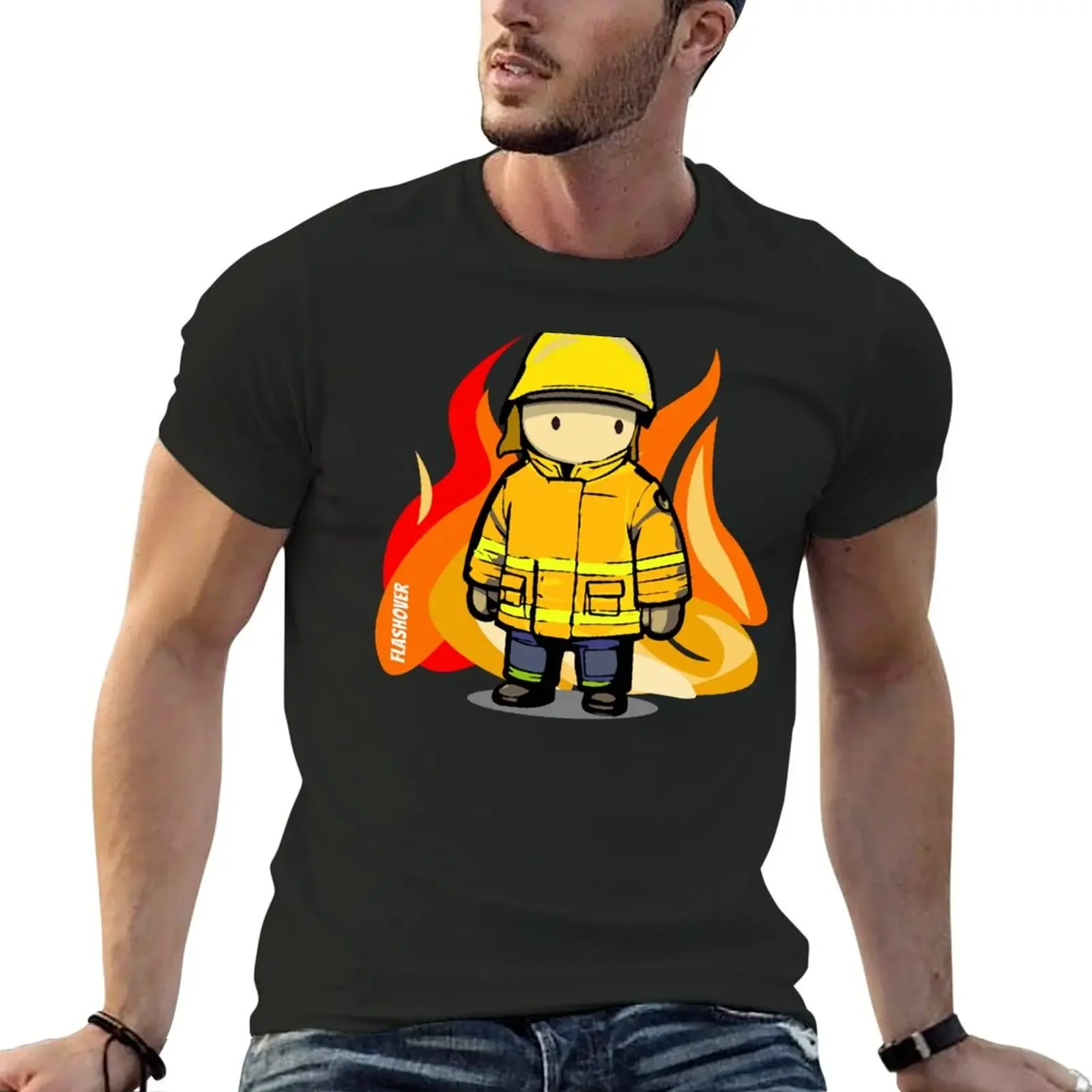 

Rural Firefighter Male - Large Design (Yellow Helmet) T-Shirt graphic tee shirt rapper graphic tees black t-shirts for men