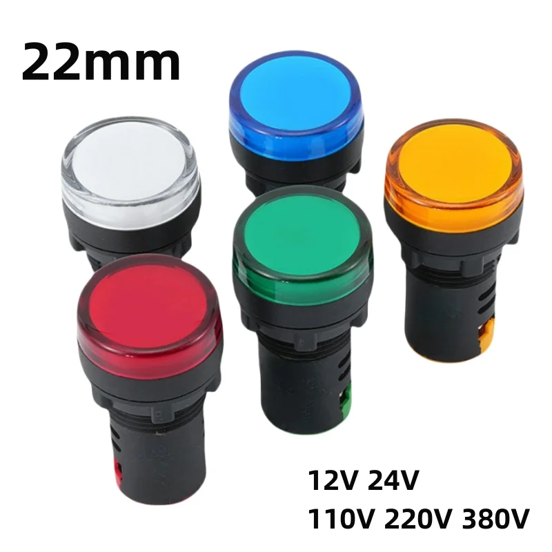 1pc Indicator Signal Lamp Light Waterproof ad16-22ds 22mm AC/DC 12V 24V110V 220V 380V Red Green Yellow Blue White LED Bulbs 20mA