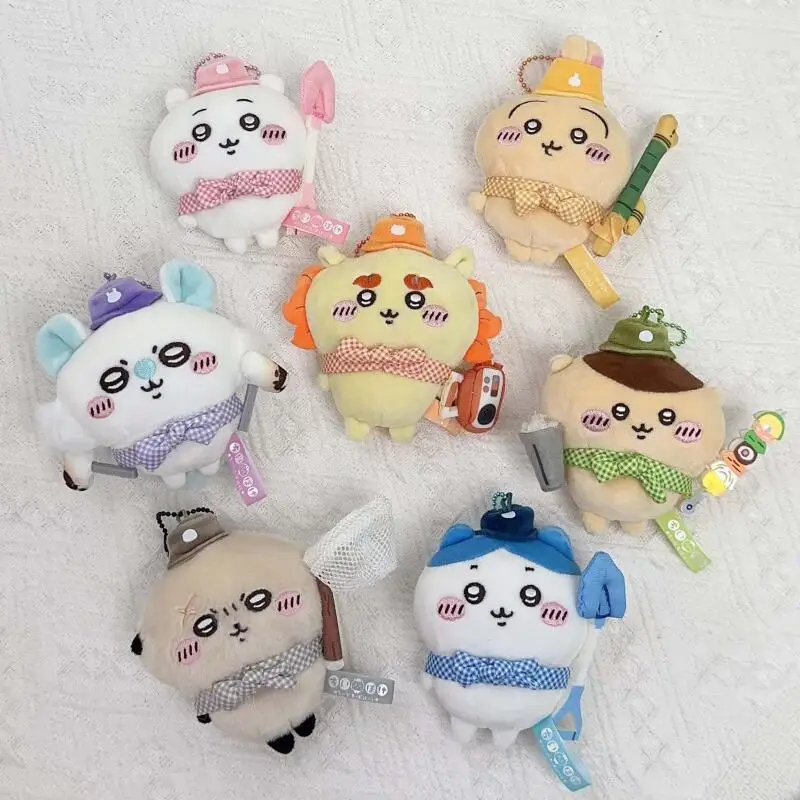 

New Chiikawa Hachiware Usagi Kurimanju Picnic Series Wear A Hat Plaid Bow Modeling Plush Keychain Itabag Canvas Bag Charm Gift