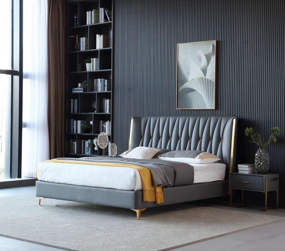 MS-Modern Bed king Size Frame Leather Furniture king Size Queen Furniture with Storage Led Lights for Men Designs Modern Bed&