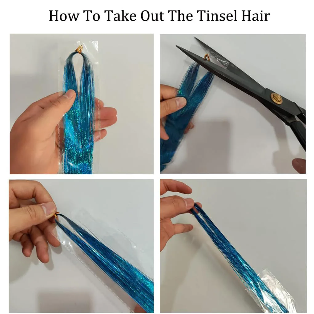 Extensiones coloridas, Kit de oropel de pelo sintético de hadas, accesorios para el cabello elásticos con purpurina brillante resistente al calor para niñas y mujeres