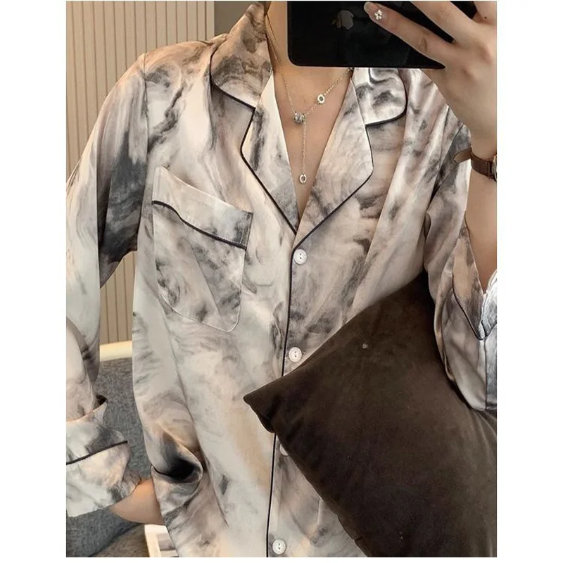 Spring and Autumn New Women\'s Pajamas Homewear Suit Female Spring and Autumn Silk Girls Long-Sleeved Long Pants Pajamas Homewear