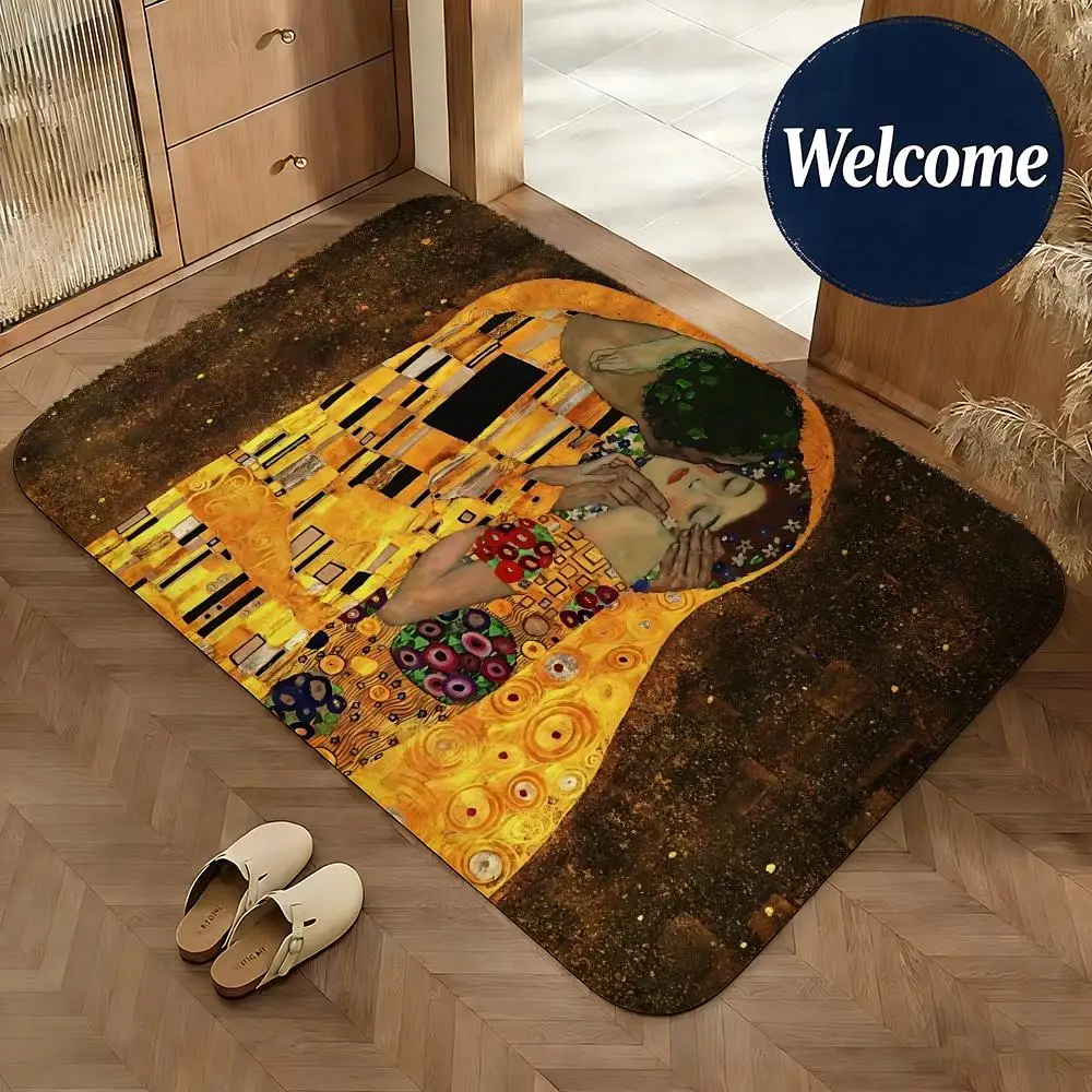 Soft Flannel Floor Mat Artist Klimt Floor Mat Non-Slip Absorbent Doormat Bathroom Bedroom Home Decor Rug