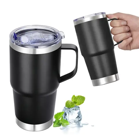 30oz Tumbler with Handle Lid,Stainless Steel Insulated Travel Coffee Mug,Spill Proof Double Wall Metal Cup,Keeps Drink Hot/Cold