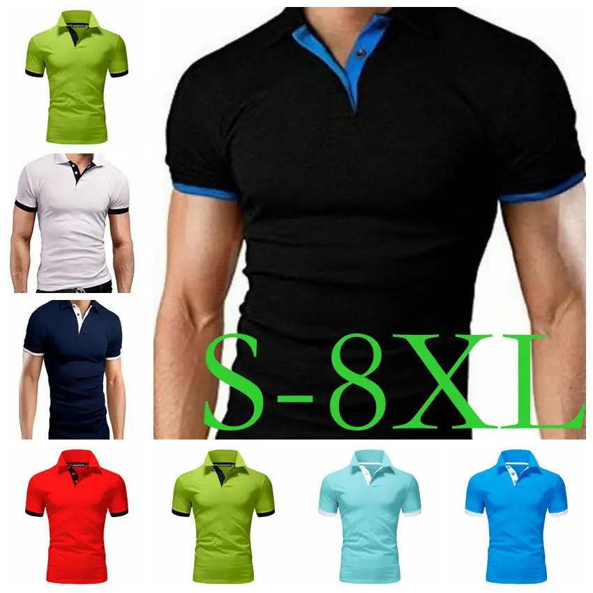 Casual Summer Fashion Short Sleeve Shirts Slim Solid Color Business Male Tops Tees Youth Mens Polo Shirt Jumbo Euro Size S-8XL