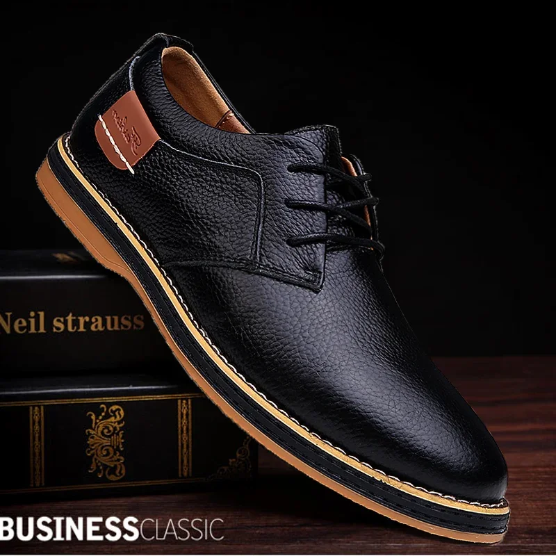 Genuine Leather Men Dress Shoes Oxfords Brogue Lace Up Italian Mens Casual Shoes Luxury Brand Moccasins Loafers Plus Size 38-48