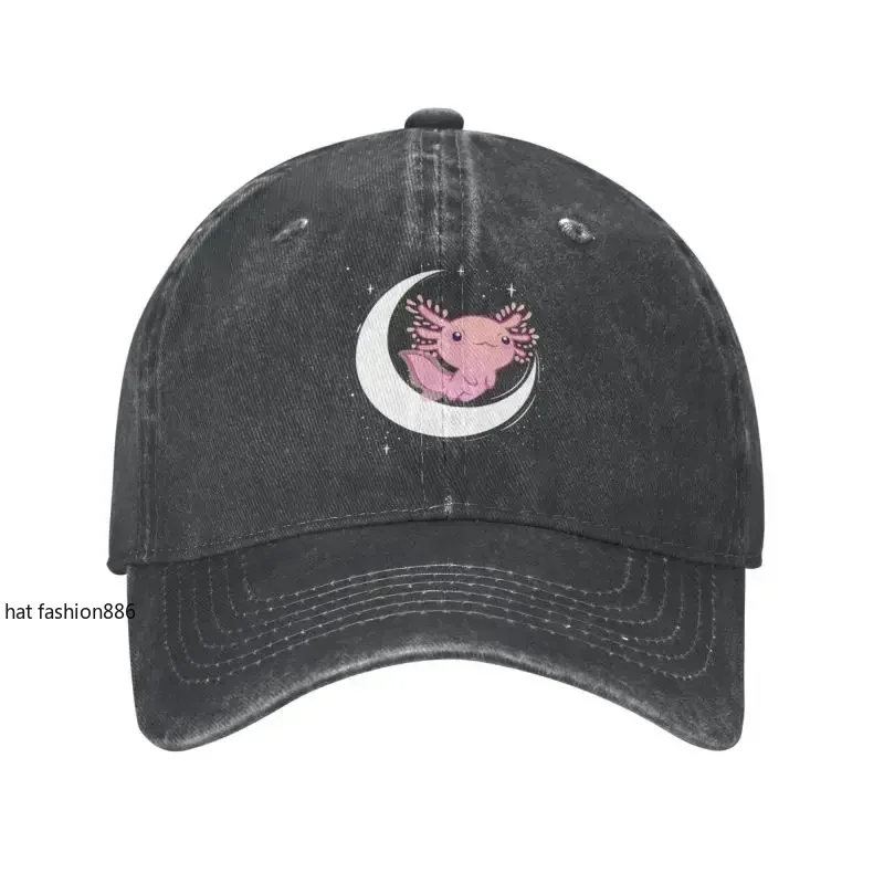 Fashion Cotton Cute Axolotl On The Moon Baseball Cap Men Women Adjustable Salamander Animal Dad Hat Sun Protection Hat