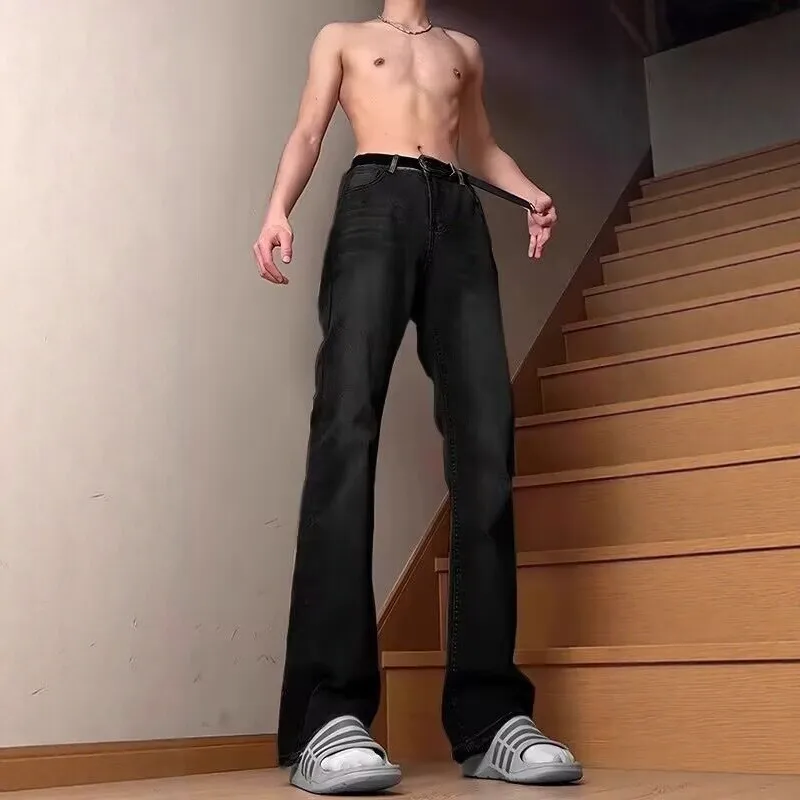 

Модные мужские джинсы слим-фит с дизайном в виде листьев, прямые брюки-клеш, повседневные летние джинсовые брюки, молодежный тренд