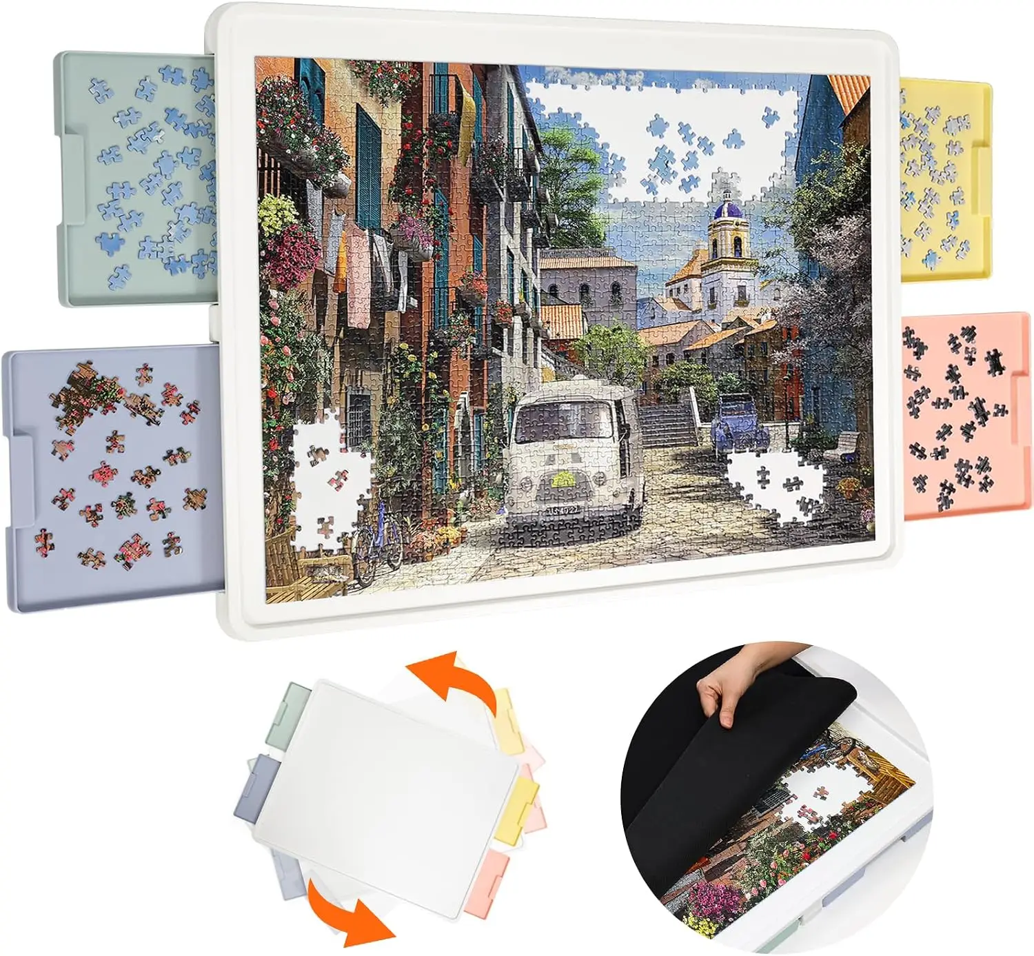 1500 Piece Rotating Plastic Puzzle Board with Drawers & Cover, 35