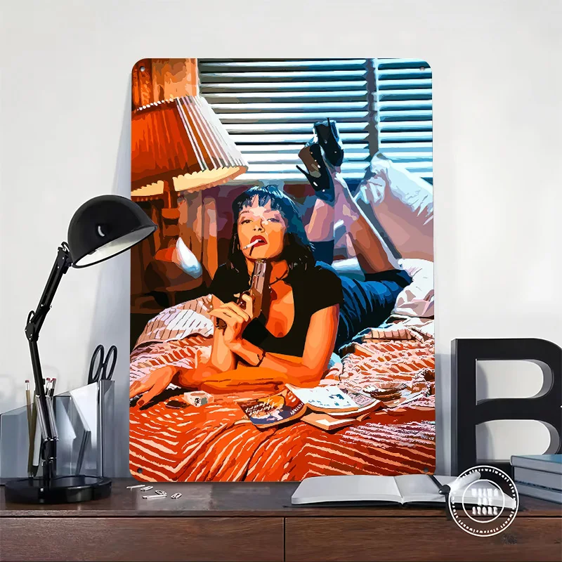 Mia Wallace Pulp Fiction 3D Texture Metal Poster Customized Wall Art Tin Sign Gift for Mancave House Living Room Decorations