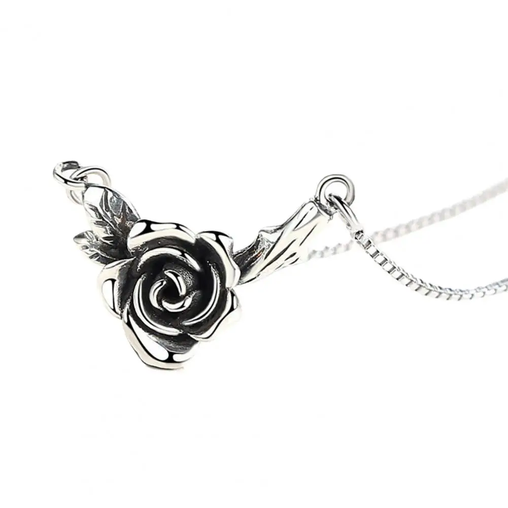 Stylish Women Necklace  Black Rose Polished Pendant Necklace  Smooth Edge Rose Pendant Necklace