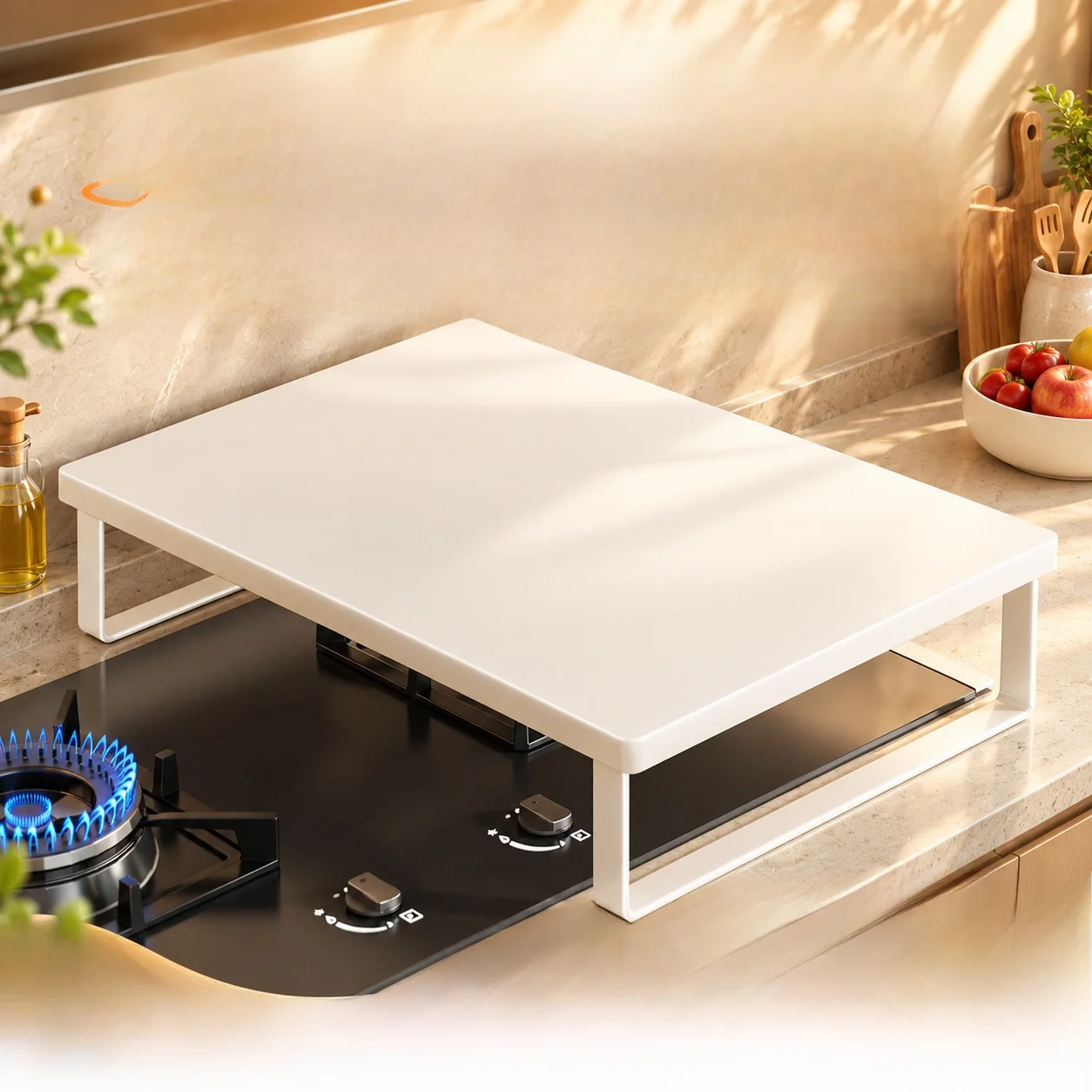 Super Strong Gas Stove Cover Board Kitchen Storage Rack Space Saving Small Space Rectangular Design Countertop Storage Organizer