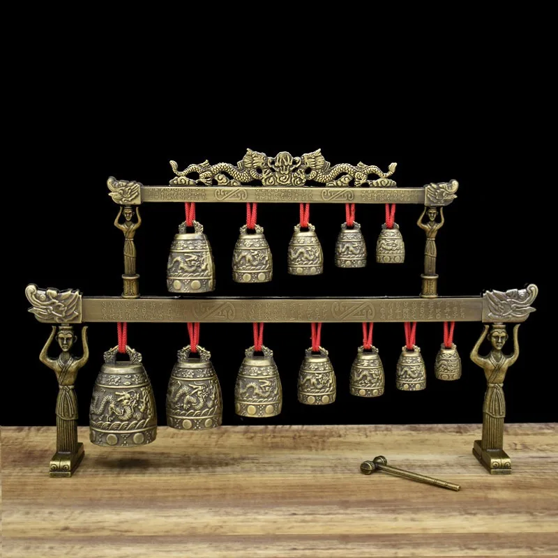 Antique Style Chinese Chime Bell Model Ornament Playable Instrument Wedding Film Photo Prop