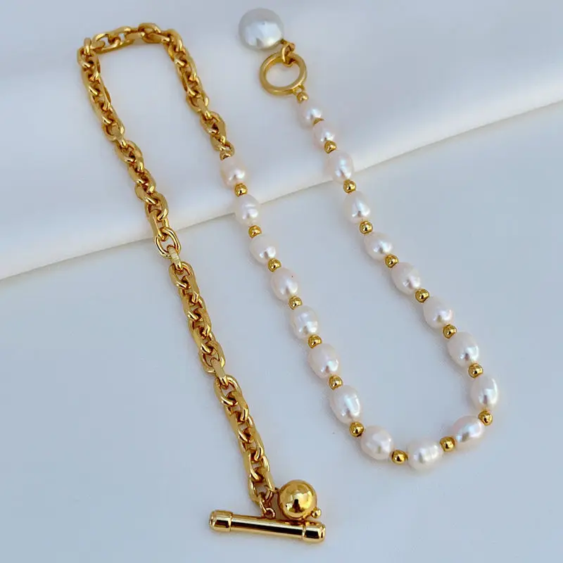 2026 New Fashion Light Luxury Temperament Sweet Freshwater Pearl Metal Chain Splicing OT Buckle Classic Jewelry Sets for Women
