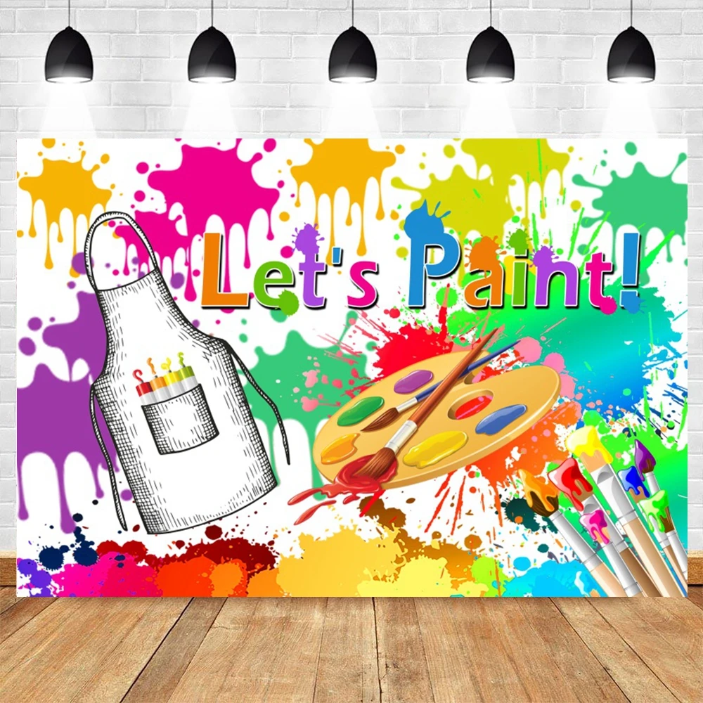 Let\'s Paint Theme Slime Party Photography Backdrop Watercolor Graffiti Kid Artist Birthday Party  Art Painting Photo Backgrounds