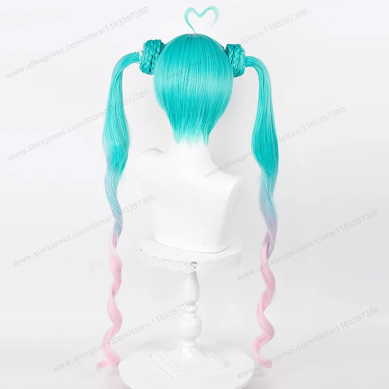 Anime Miku Mode Subcultuur 100Cm Lang Blauw Roze Gradiënt Vrouwen Haar Tweelingstaarten Vezel Hittebestendige Synthetische Pruiken