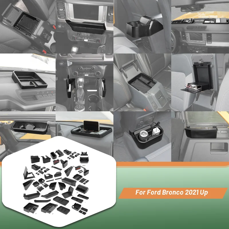 

ABS Armrest Box Rear Row Cup Holder Storage Box Kit Fit For Ford Bronco 2/4 Doors 2021 2022 2023 2024 Up Interior Accessories