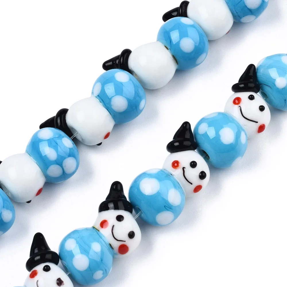 Cartoon Cute Christmas Snowman Lampwork Beads Handmade Lampwork Glass Beads for Jewelry DIY Earrings Accessories 25pcs/strand