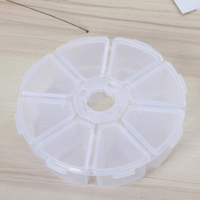 

Removable Storage Box Round Small 8 Grids Travel White Home Organizer Pills Container Cosmetic Desktop Jewelry