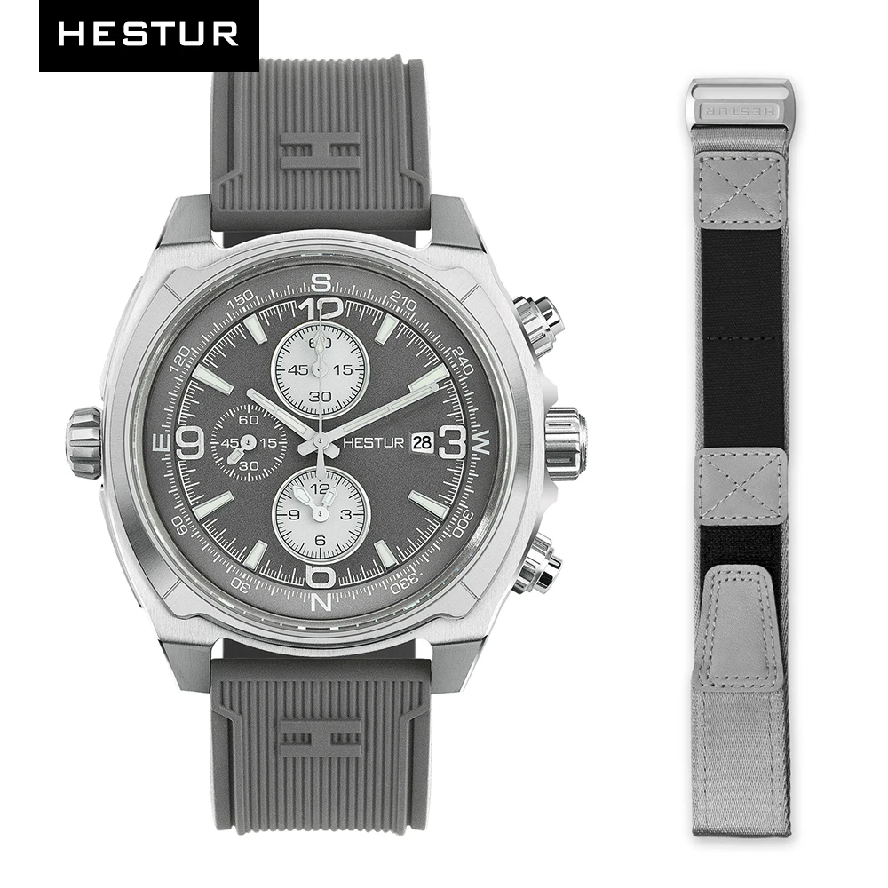 

Мужские часы Hestur Field 44,5 мм, кварцевые наручные часы с солнечной батареей, титан, сапфир, 150 бар, военные тактические ± 15 сек/месяц