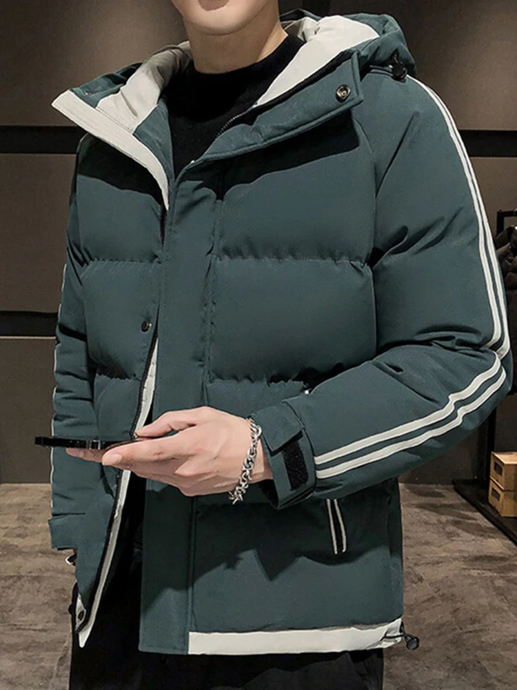 

Trendy Men's Cotton Jaet Thiened Warm Hooded Winter Coat Youth Sle Stand Fit Long Sve Zipper Closure Casual Outer...