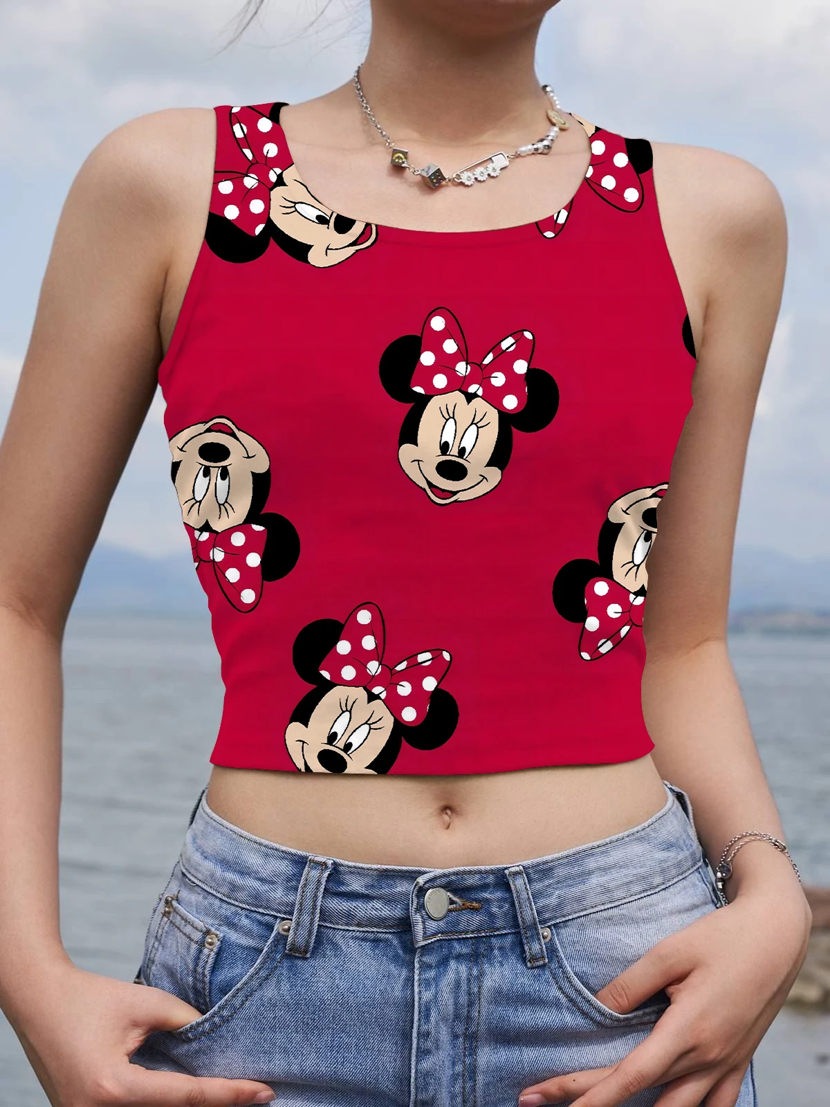 Tank Top Sleeveless Woman Clothes Sexy Corset Yoga Fitness Crop Tops for Women Fashion Minnie Mouse Y2k Mickey Women's T-shirt