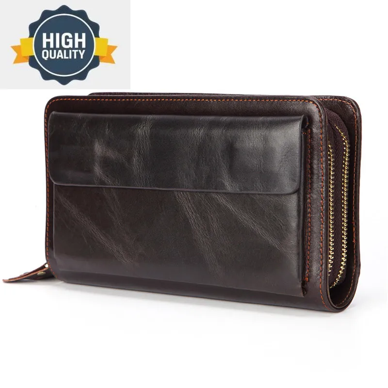 

Genuine Leather Business Clutch Wallet Men Long Phone Bag Purse Male Large Size Handy Coin Card Holder Money