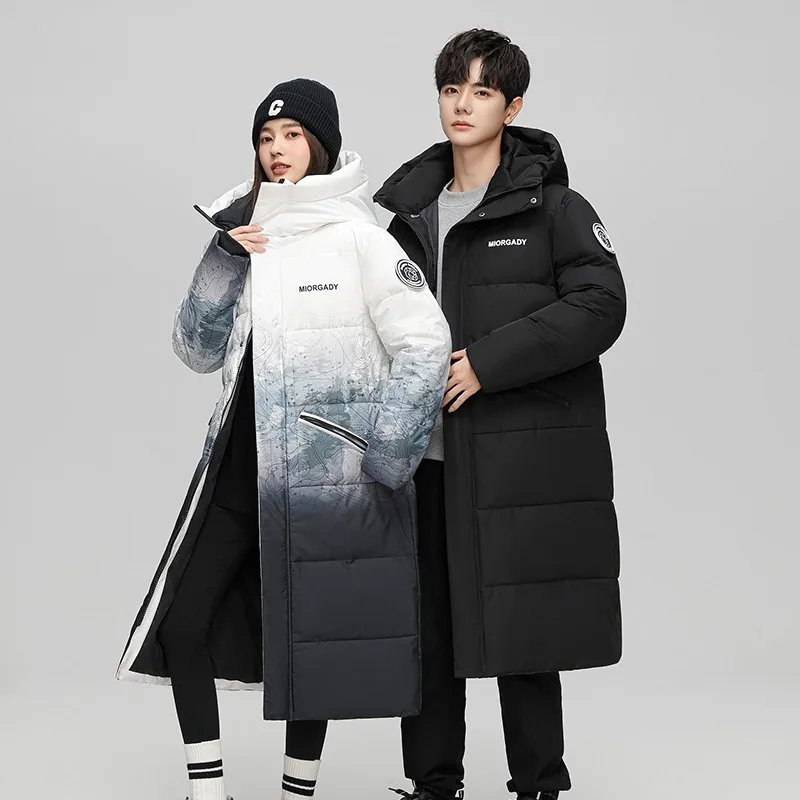 

Women Men New Down Jacket Long Down Coat Couple Windproof Hooded Sportswear Over The Knee Long Puffer Jacket Parkas Coats