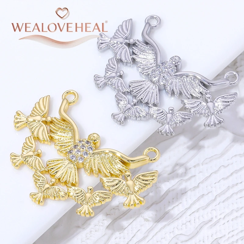 anhänger schmuck,anhänger schmuckherstellung,18K vergoldeter Messing-Taubenanhänger mit Zirkonia, mehrfacher Friedenstauben-Verbinder-Charm für DIY-Halsketten- und Armband-Schmuckherstellung – Detail 19