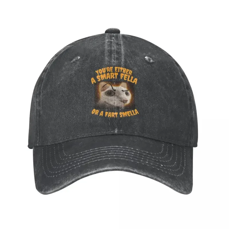 You're A Smart Fella Or A Fart Smella Trucker Hat Classic Distressed Denim Cartoon Casquette Dad Hat For Unisex Style Adjustable