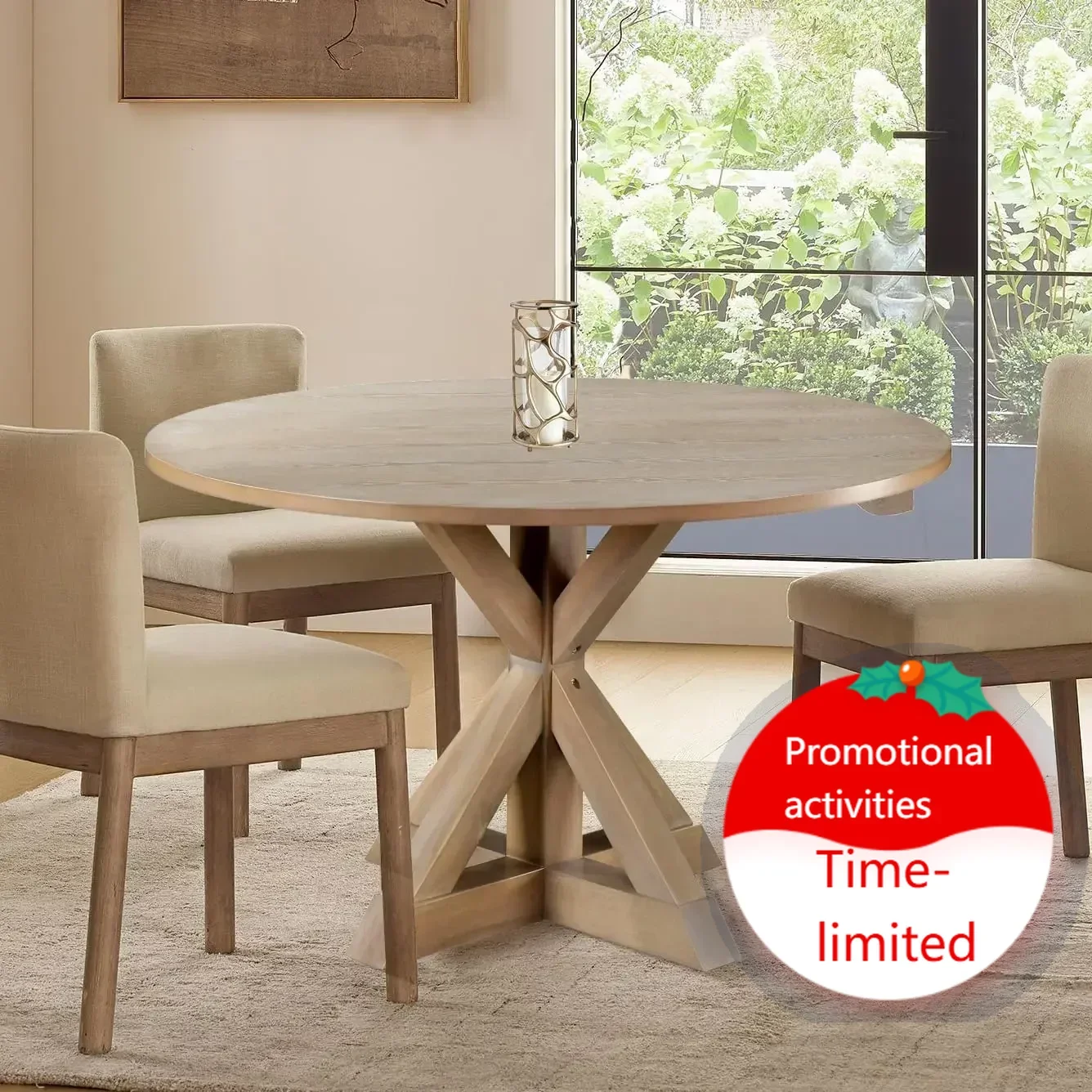 

Hot SoldAlfred Round Solid Wood Rustic Dining Table , 46.5" Wide Circular Tabletop, Distressed Beige, 47 in x 47 in x 29.2 in