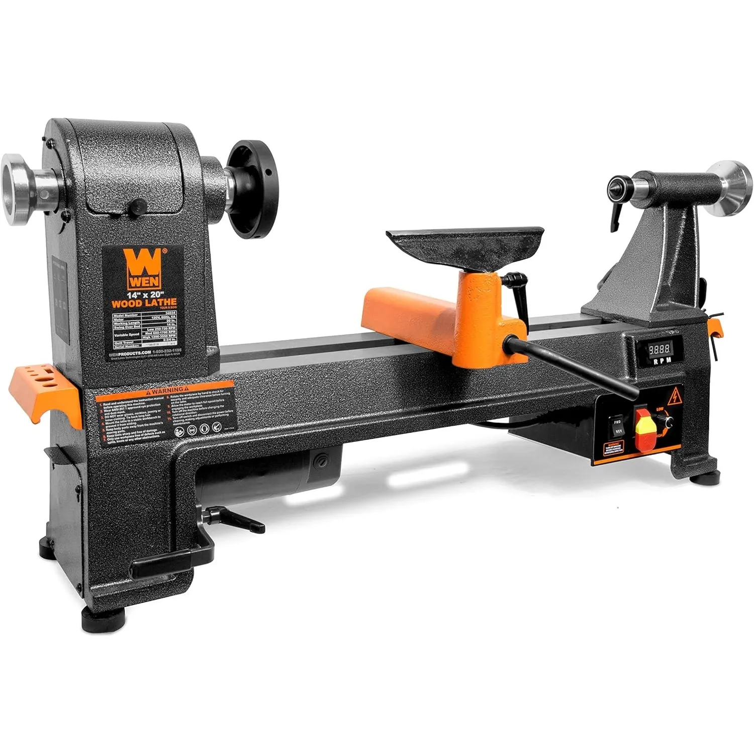 WEN 34035 6-Amp 14-Inch by 20-Inch Variable Speed Benchtop Wood Lathe Attack workpieces up to 20 inches long and 14 inches wide