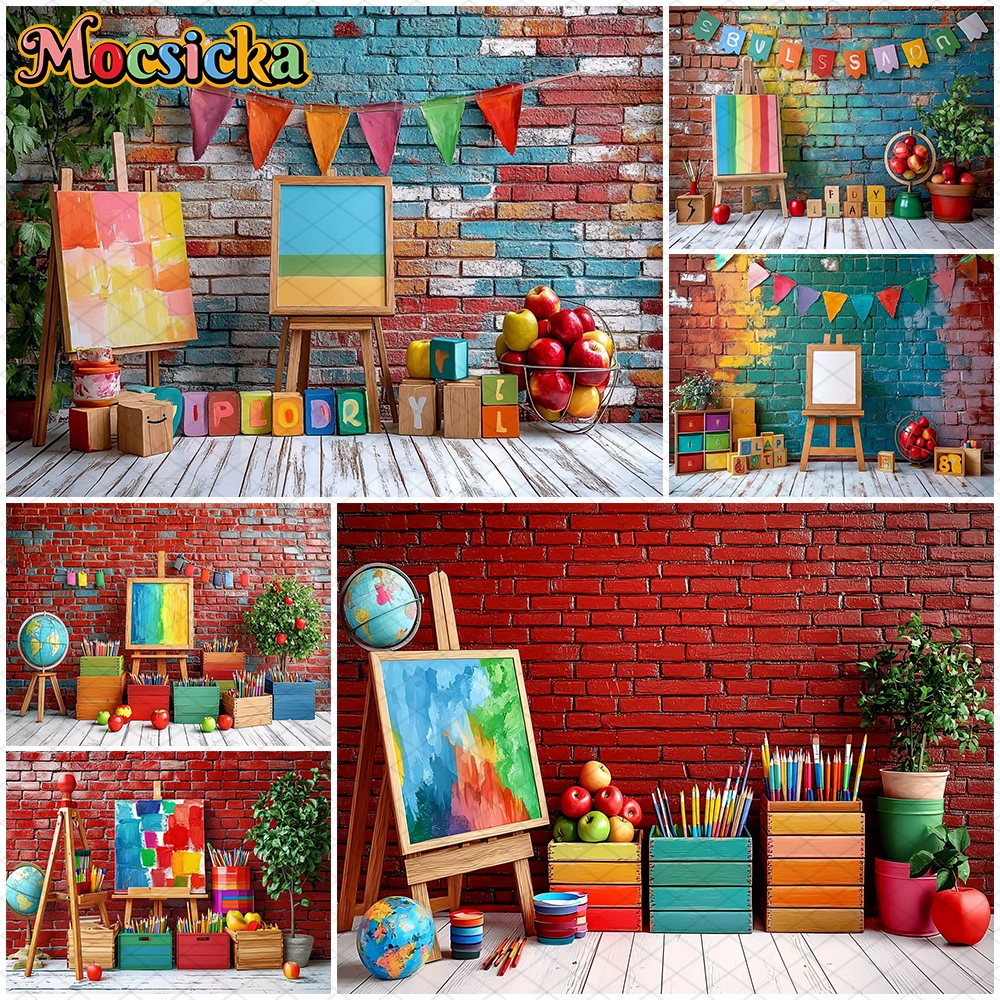 

Mocsicka Baby Painting Photography Background Color Drawing Board Graffiti Brick Wall Decor School Student Child Photo Backdrops